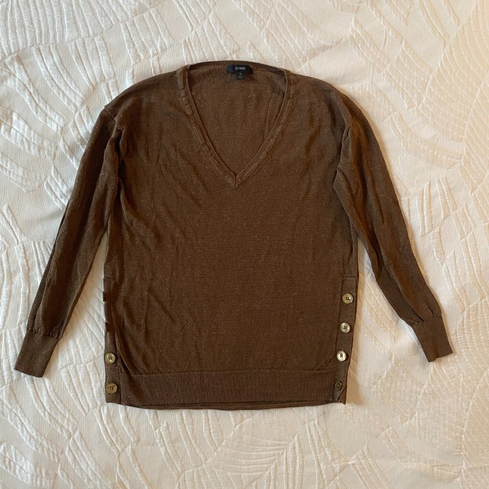 Linen blend sweater with side button detail